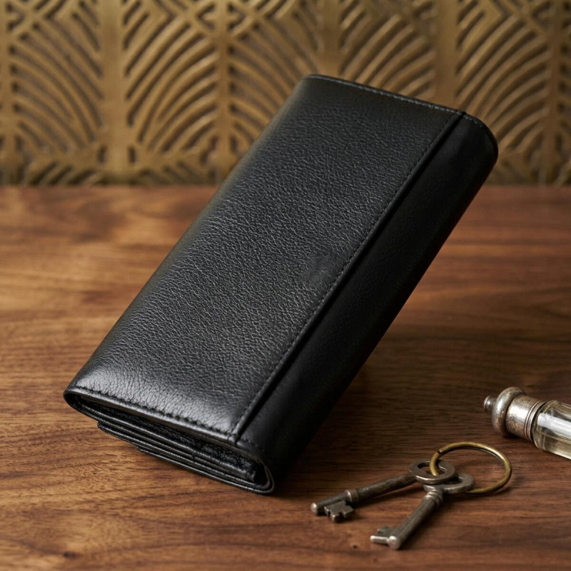 Жіночий шкіряний гаманець для карток купюр та монет ST Leather Чорний
