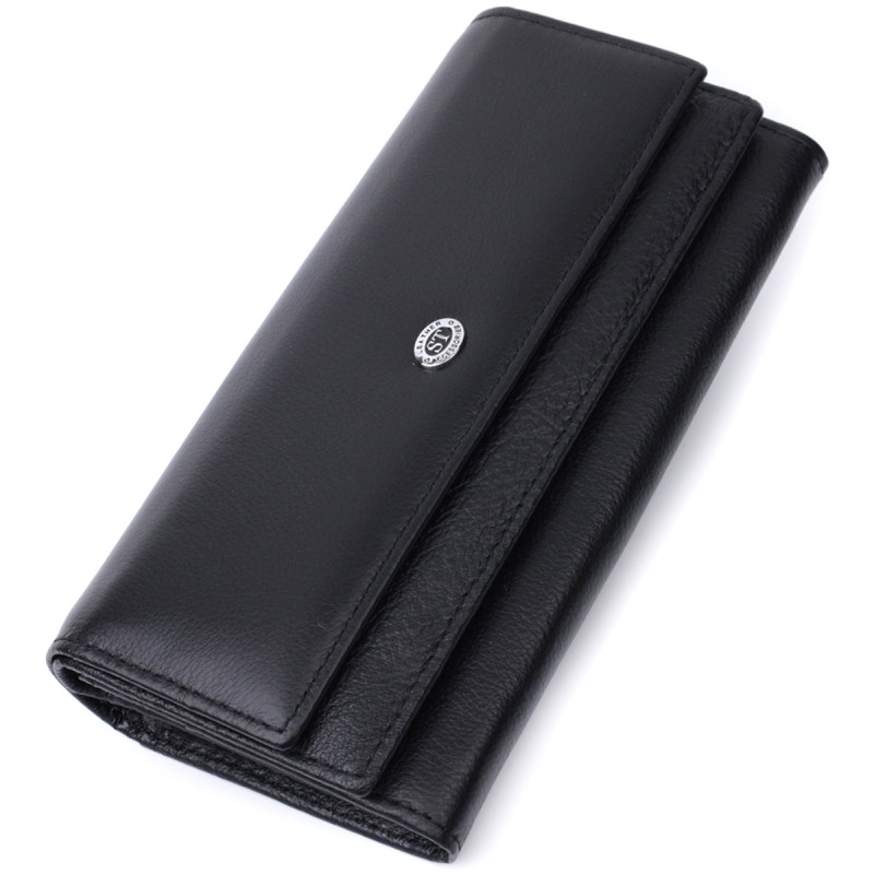 Жіночий шкіряний гаманець для карток купюр та монет ST Leather Чорний