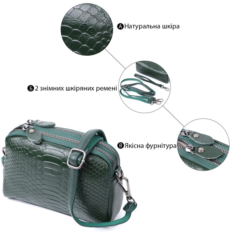 Женская компактная сумка на два отделения из натуральной кожи Vintage Зеленый