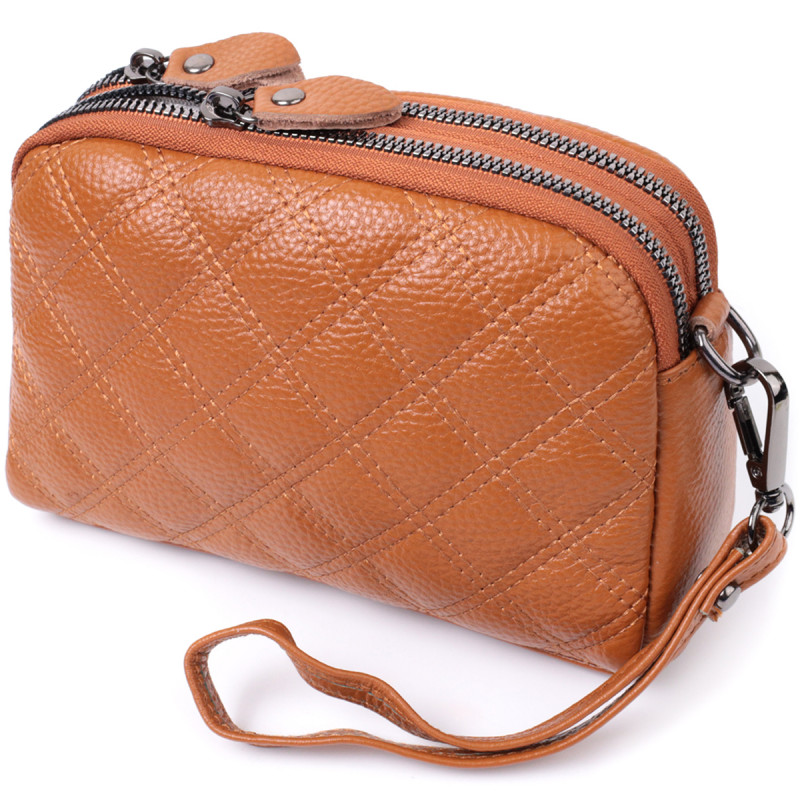 Стильная женская сумка прошита ромбами на лицевой стороне из натуральной кожи Vintage Рыжий