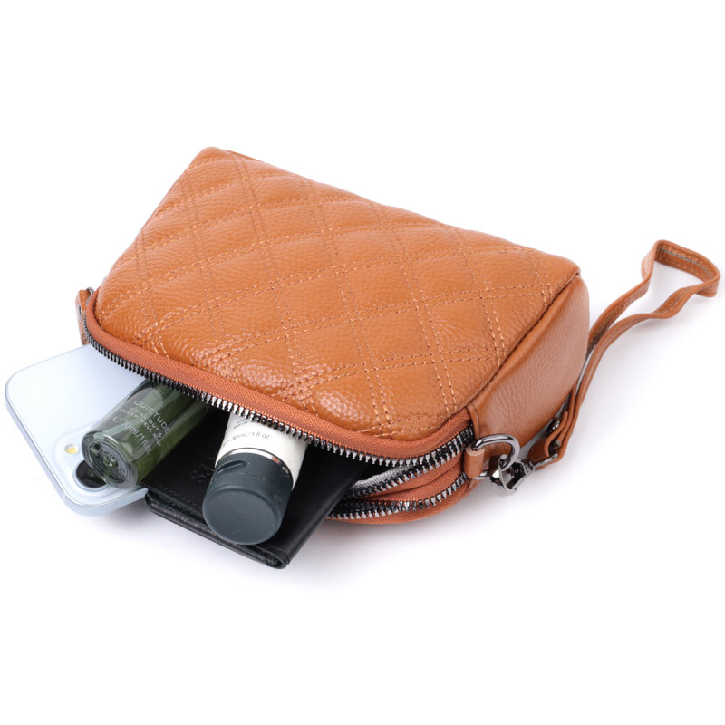 Стильная женская сумка прошита ромбами на лицевой стороне из натуральной кожи Vintage Рыжий