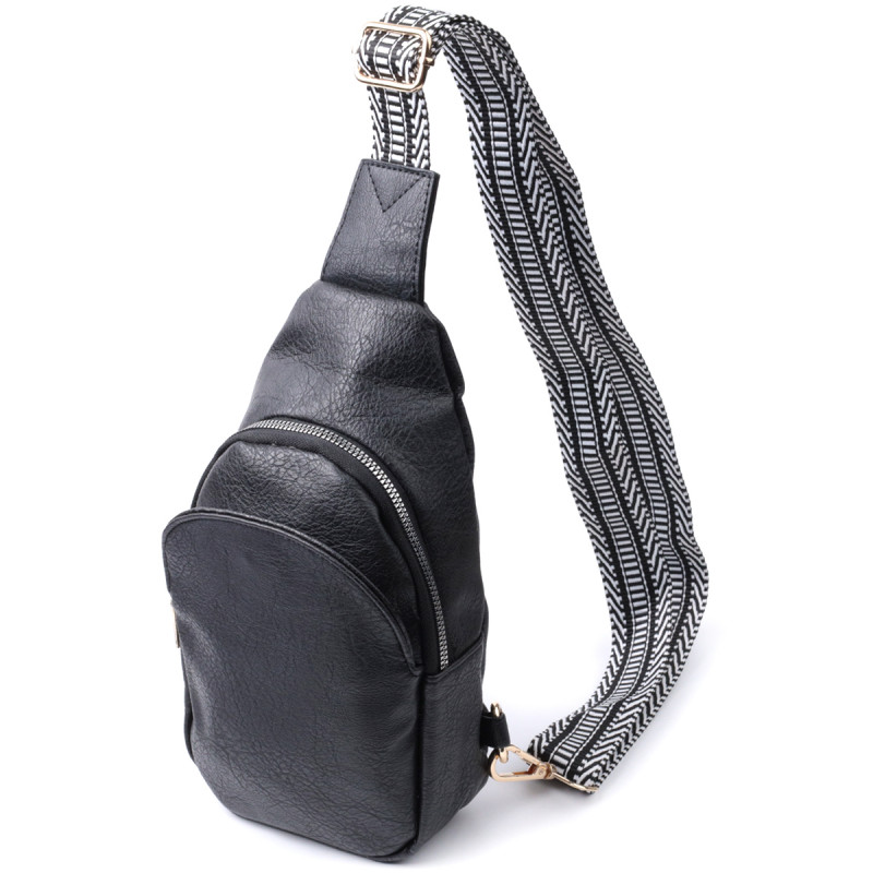 Сумка для женщин через плечо из экокожи с акцентом на текстильную лямку Vintage Черный