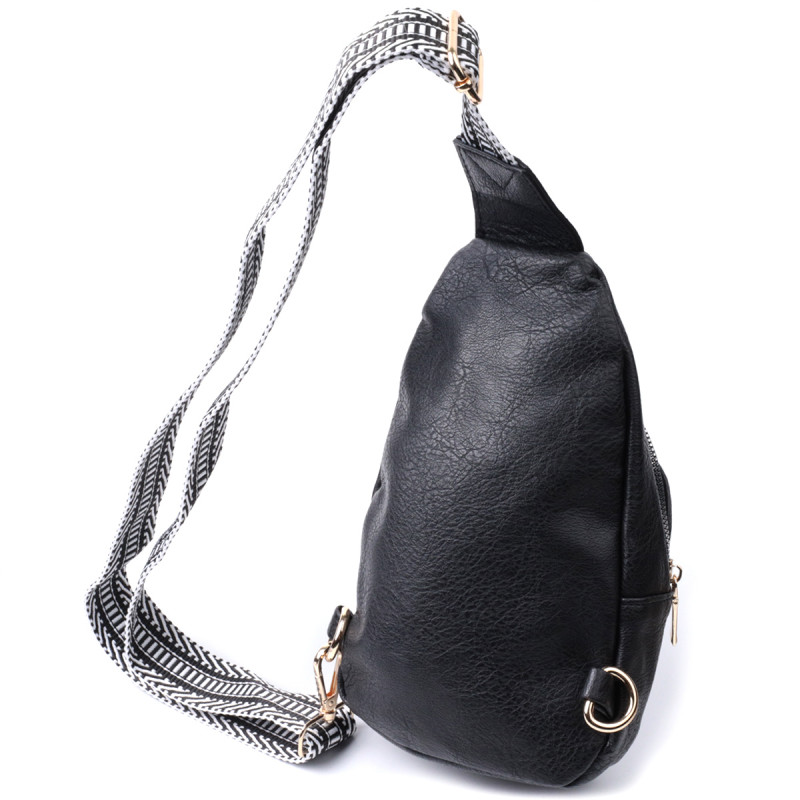 Сумка для женщин через плечо из экокожи с акцентом на текстильную лямку Vintage Черный