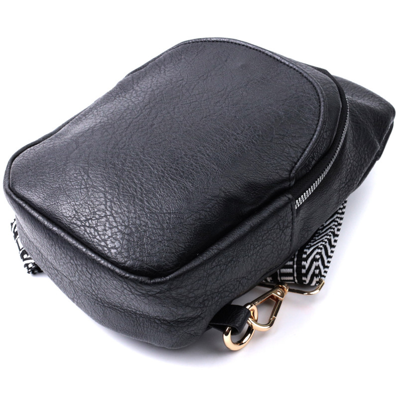 Сумка для женщин через плечо из экокожи с акцентом на текстильную лямку Vintage Черный