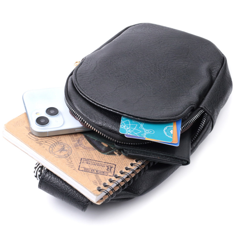 Сумка для женщин через плечо из экокожи с акцентом на текстильную лямку Vintage Черный