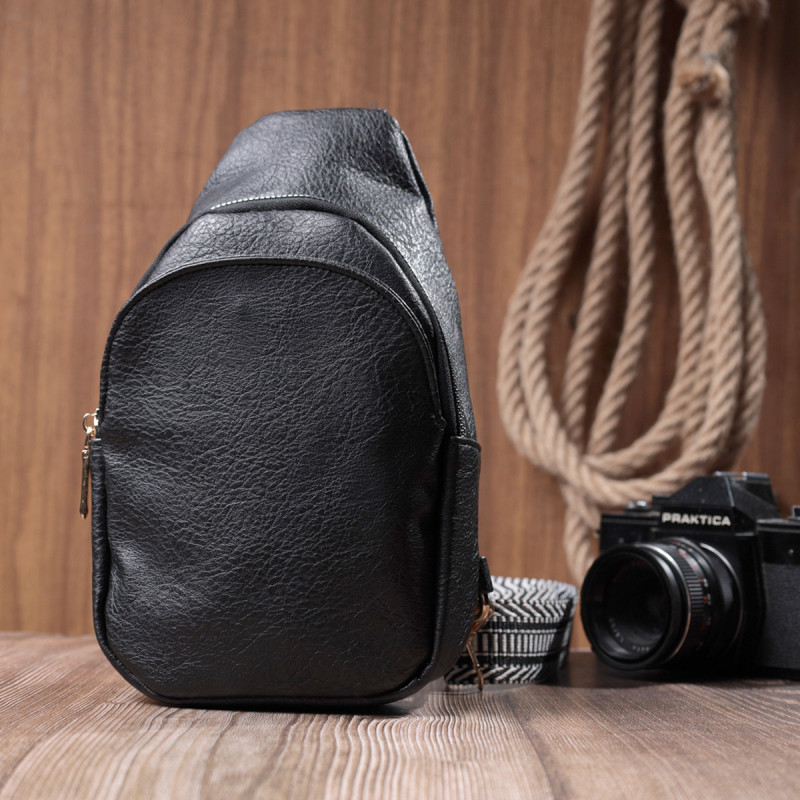 Сумка для женщин через плечо из экокожи с акцентом на текстильную лямку Vintage Черный