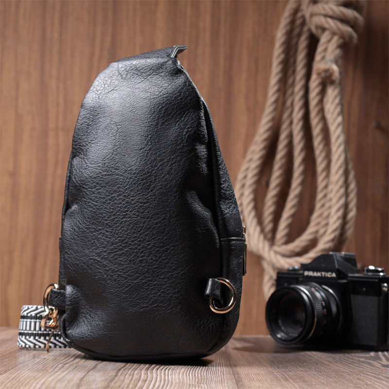 Сумка для женщин через плечо из экокожи с акцентом на текстильную лямку Vintage Черный