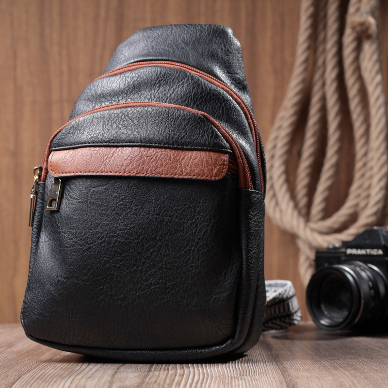 Удобная женская сумка через плечо с отверстием для наушников из экокожи Vintage Черный