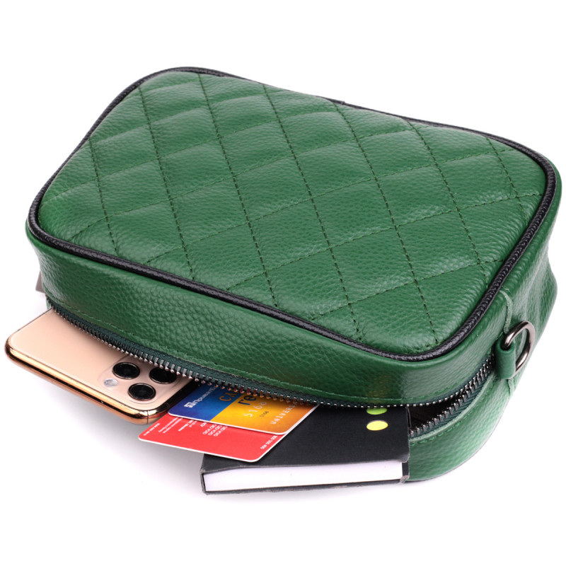 Стеганая женская сумка из натуральной кожи Vintage Зеленый