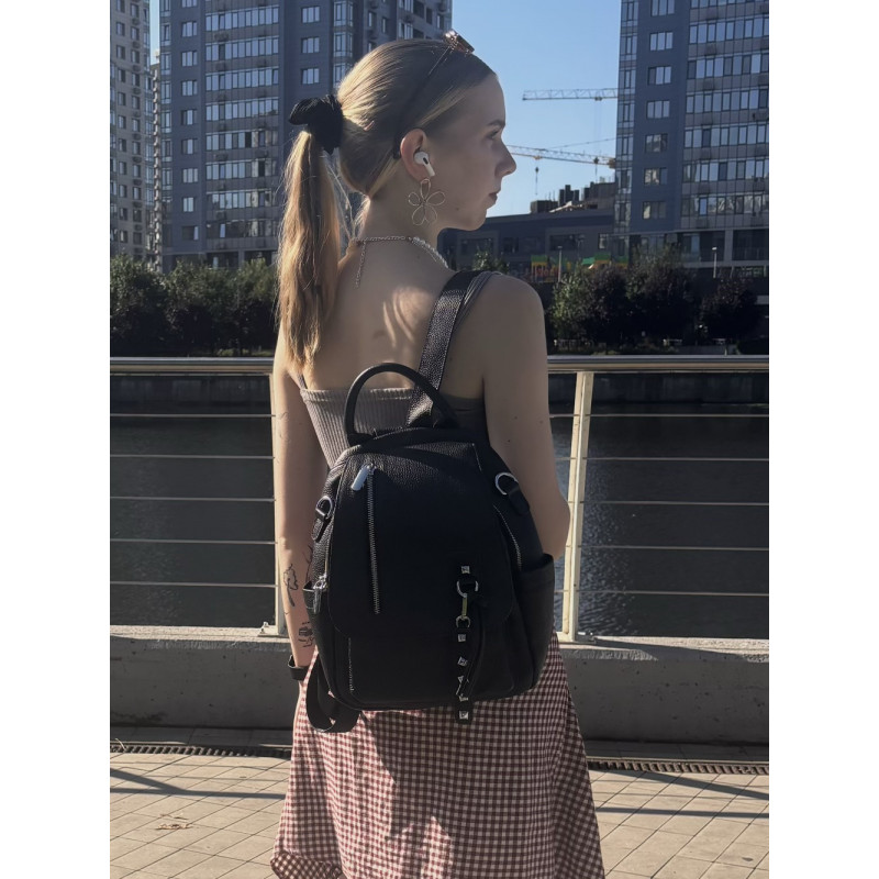 Классический женский рюкзак из натуральной кожи Vintage Черный