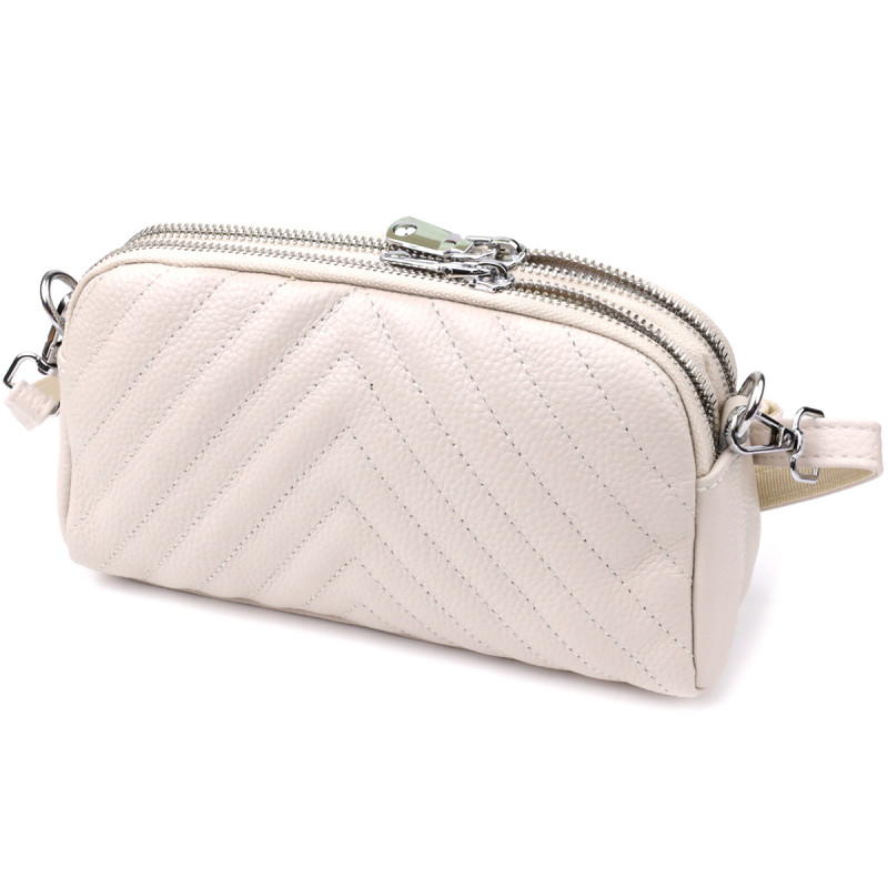 Модна сумка прошита трикутниками з натуральної шкіри Vintage Білий