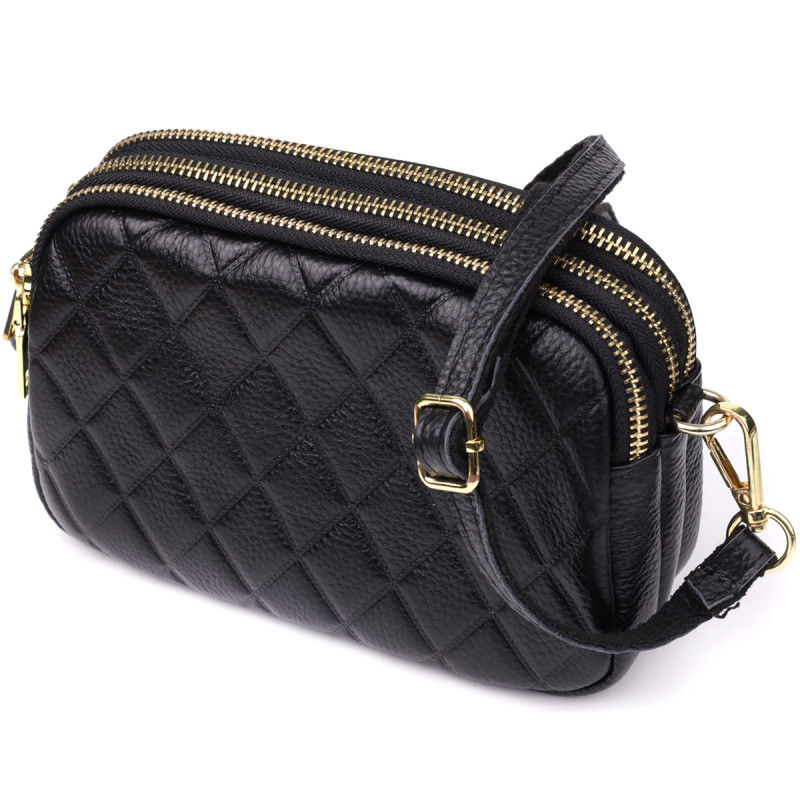 Сумка из натуральной кожи с тремя отделениями для женщин Vintage Черный