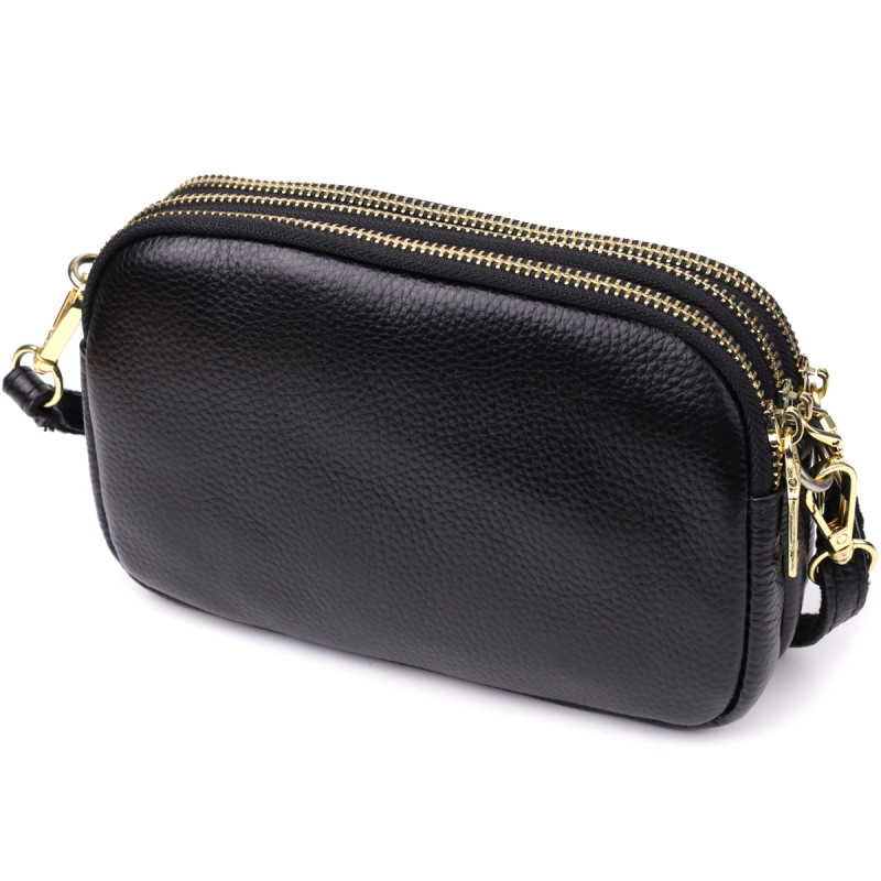 Сумка из натуральной кожи с тремя отделениями для женщин Vintage Черный