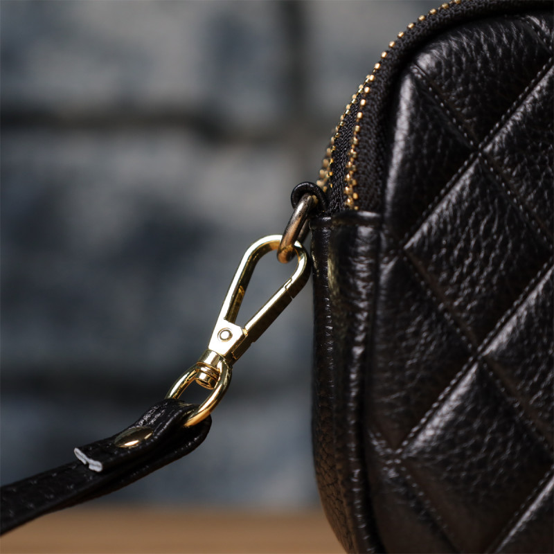 Сумка из натуральной кожи с тремя отделениями для женщин Vintage Черный