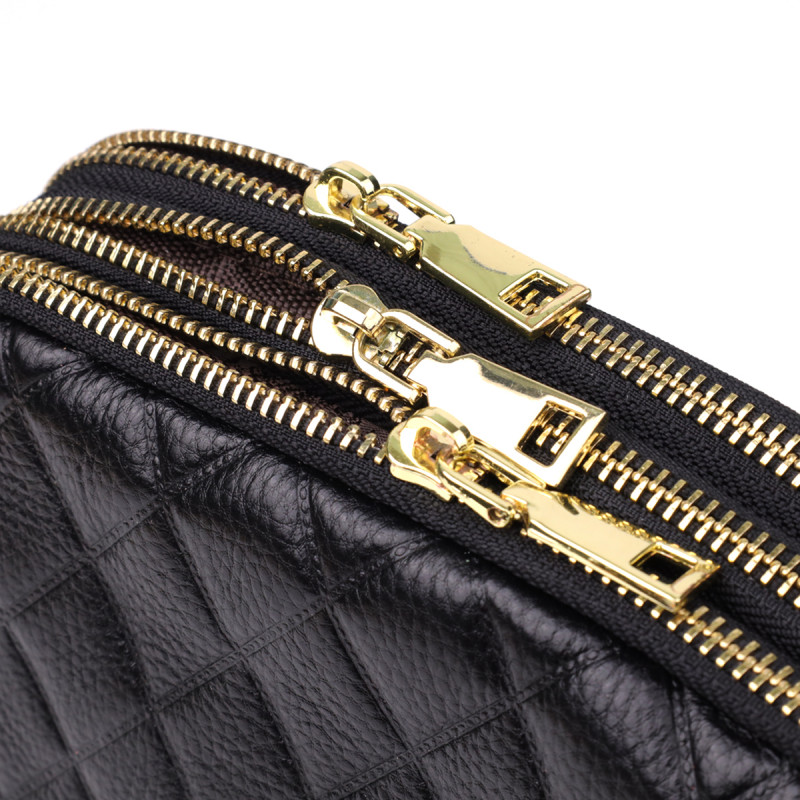 Сумка из натуральной кожи с тремя отделениями для женщин Vintage Черный