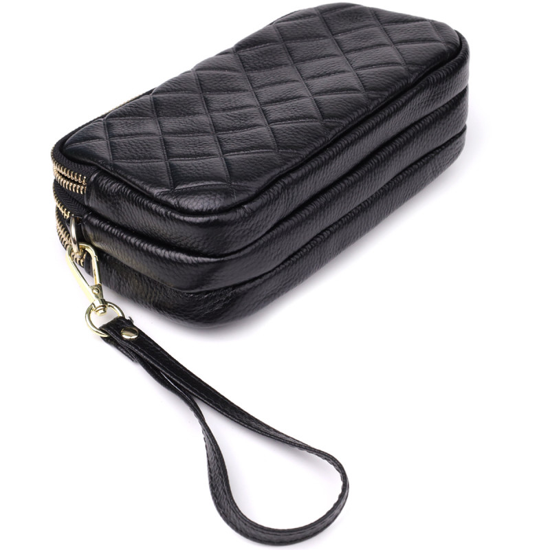 Сумка из натуральной кожи с тремя отделениями для женщин Vintage Черный