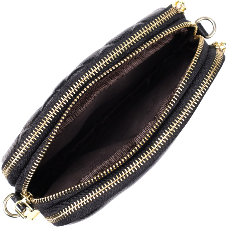 Сумка из натуральной кожи с тремя отделениями для женщин Vintage Черный