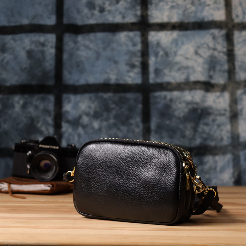 Сумка из натуральной кожи с тремя отделениями для женщин Vintage Черный