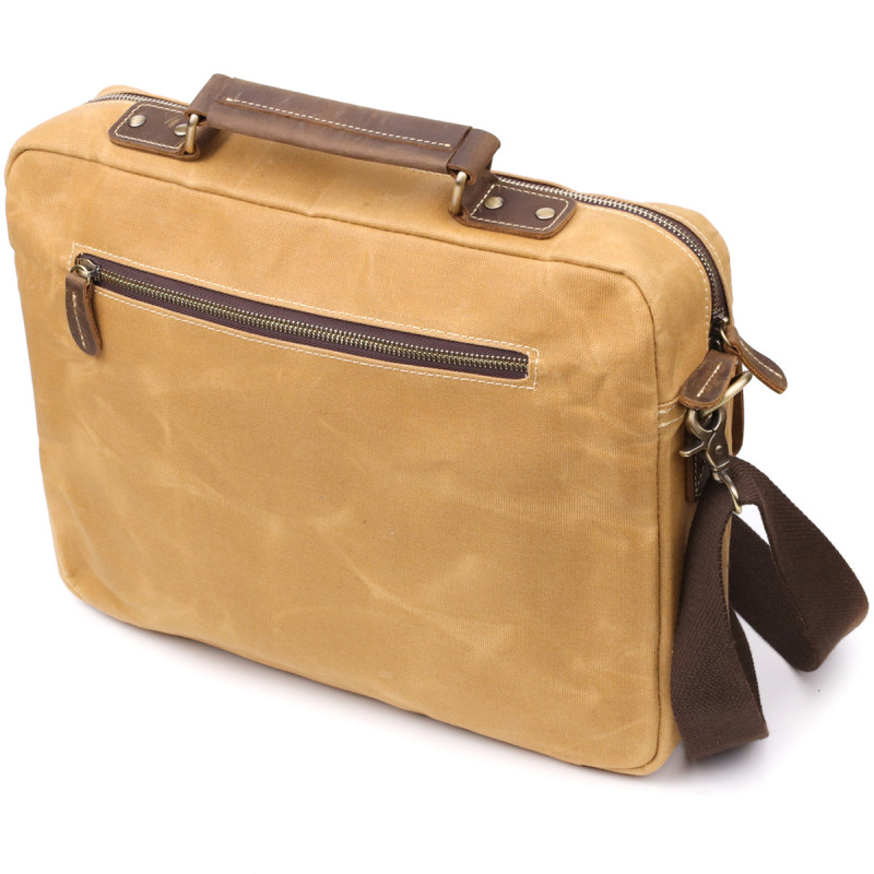 Стильний портфель з якісного текстилю зі шкіряними вставками Vintage _ Світло-коричневий