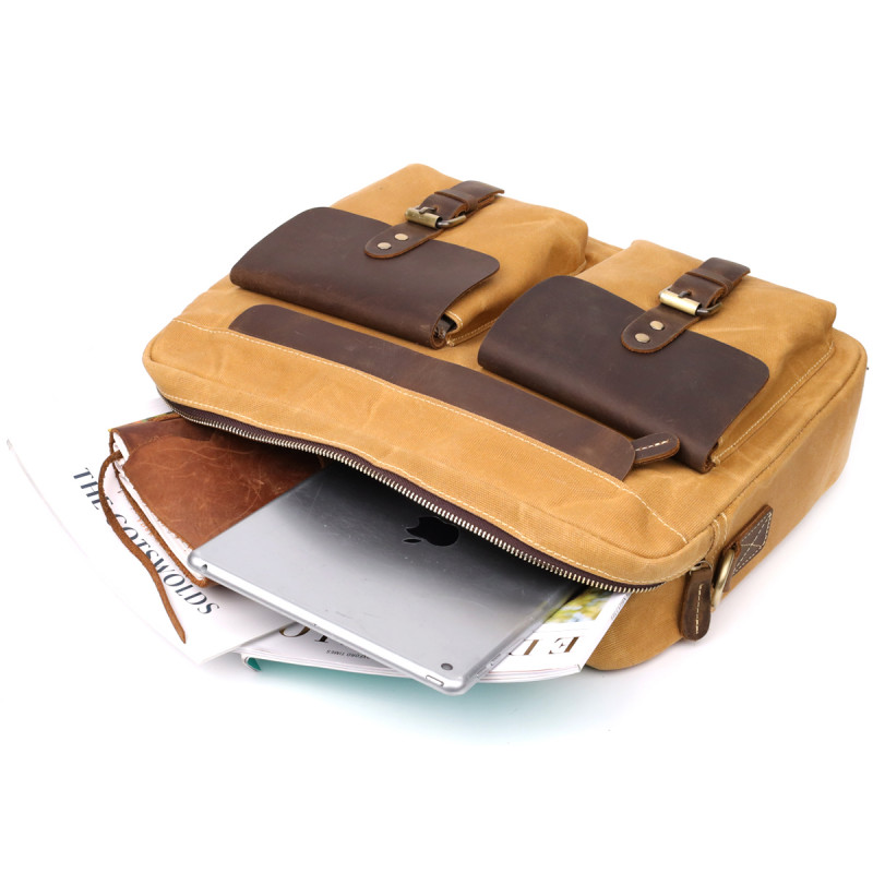 Стильний портфель з якісного текстилю зі шкіряними вставками Vintage _ Світло-коричневий