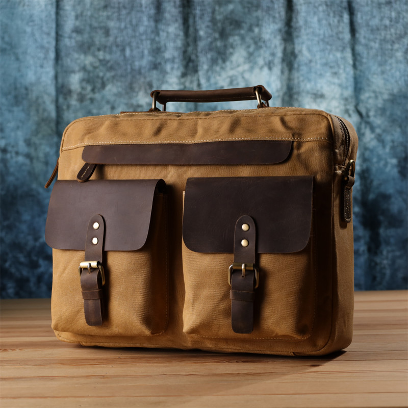 Стильний портфель з якісного текстилю зі шкіряними вставками Vintage _ Світло-коричневий