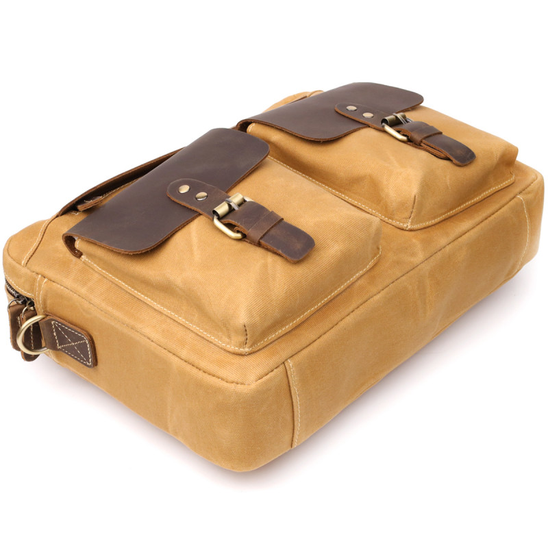 Стильний портфель з якісного текстилю зі шкіряними вставками Vintage _ Світло-коричневий