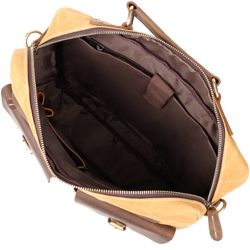 Стильний портфель з якісного текстилю зі шкіряними вставками Vintage _ Світло-коричневий
