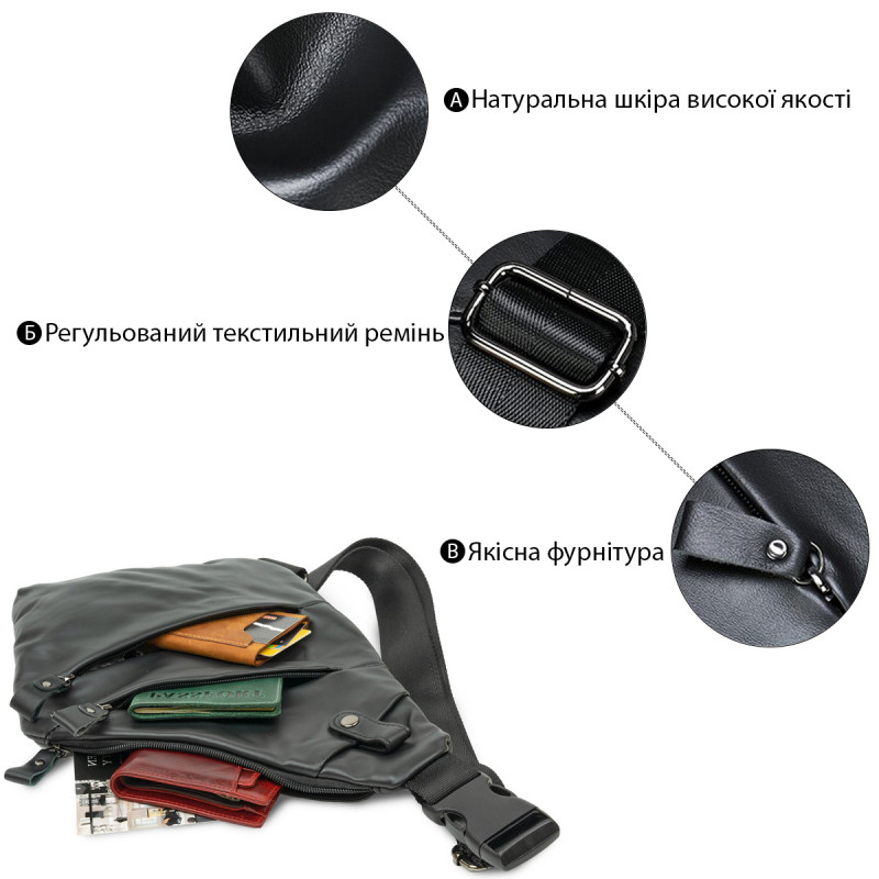 Практичная сумка через плечо кожаная Vintage Черная