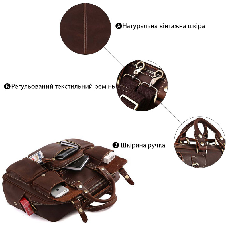 Сумка мужская Vintage кожаная Коричневая