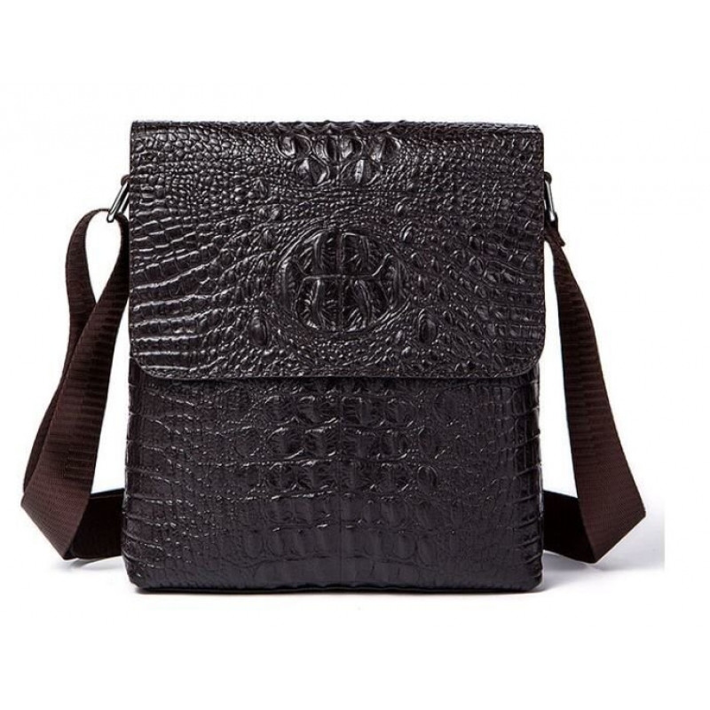 Сумка мужская вертикальная с тиснением под рептилию Vintage Коричневая