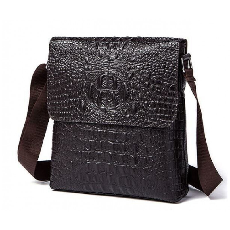 Сумка мужская вертикальная с тиснением под рептилию Vintage Коричневая