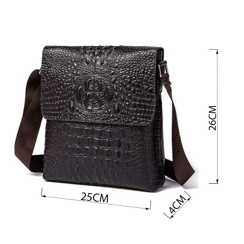 Сумка мужская вертикальная с тиснением под рептилию Vintage Коричневая