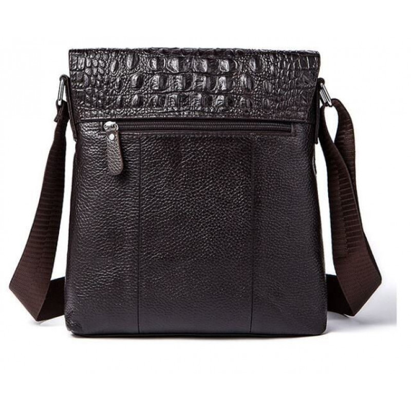 Сумка мужская вертикальная с тиснением под рептилию Vintage Коричневая