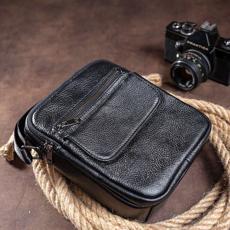 Сумка мужская зернистая Vintage Черная