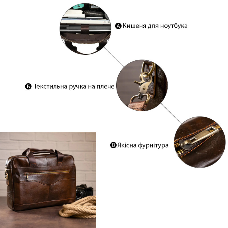Сумка мужская под ноутбук Vintage Коричневая