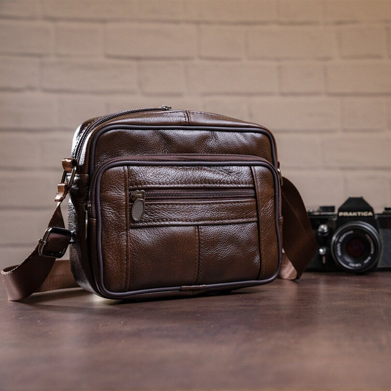 Сумка чоловіча флотар шкіряна Vintage Коричнева