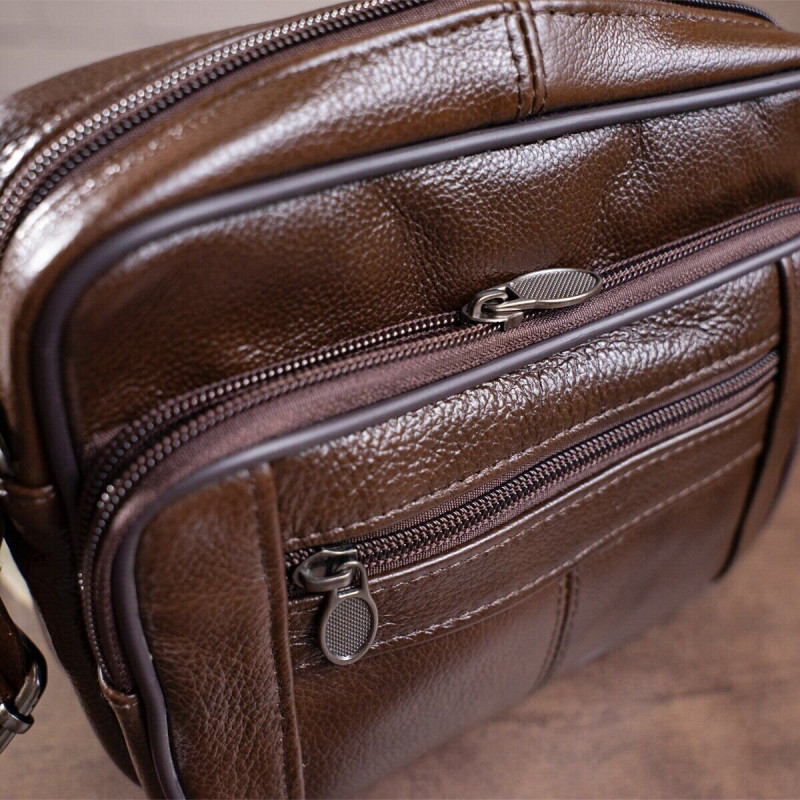 Сумка чоловіча флотар шкіряна Vintage Коричнева