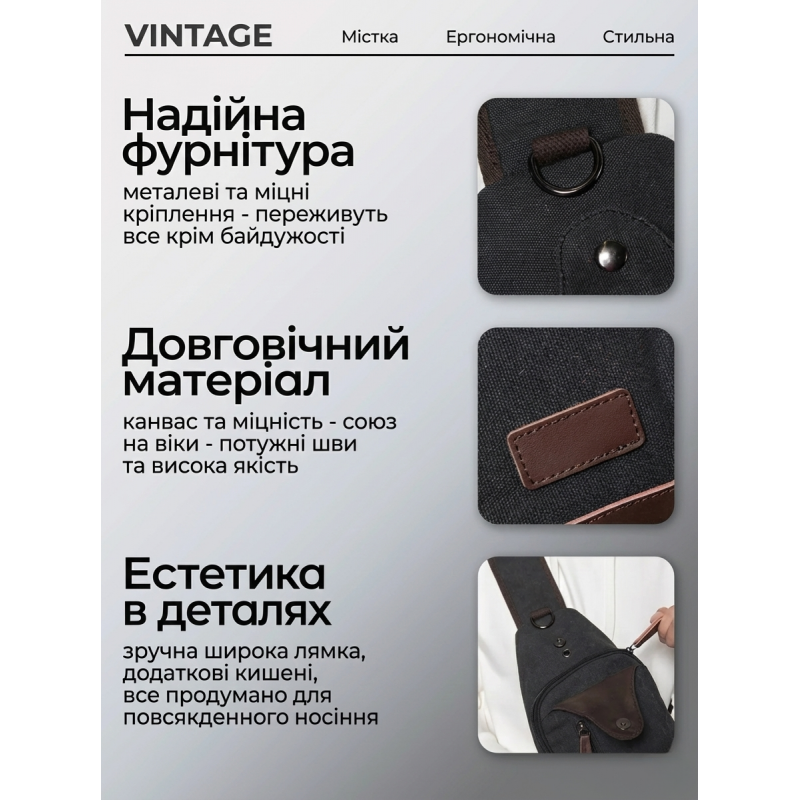 Сумка через плечо текстильная Vintage Черная