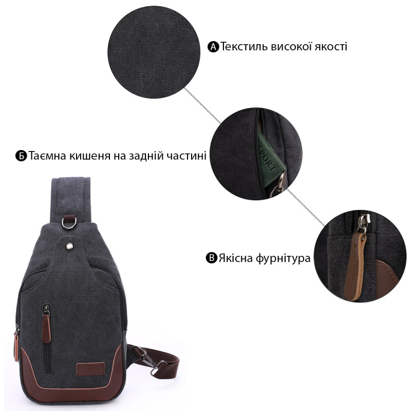 Сумка через плечо текстильная Vintage Черная