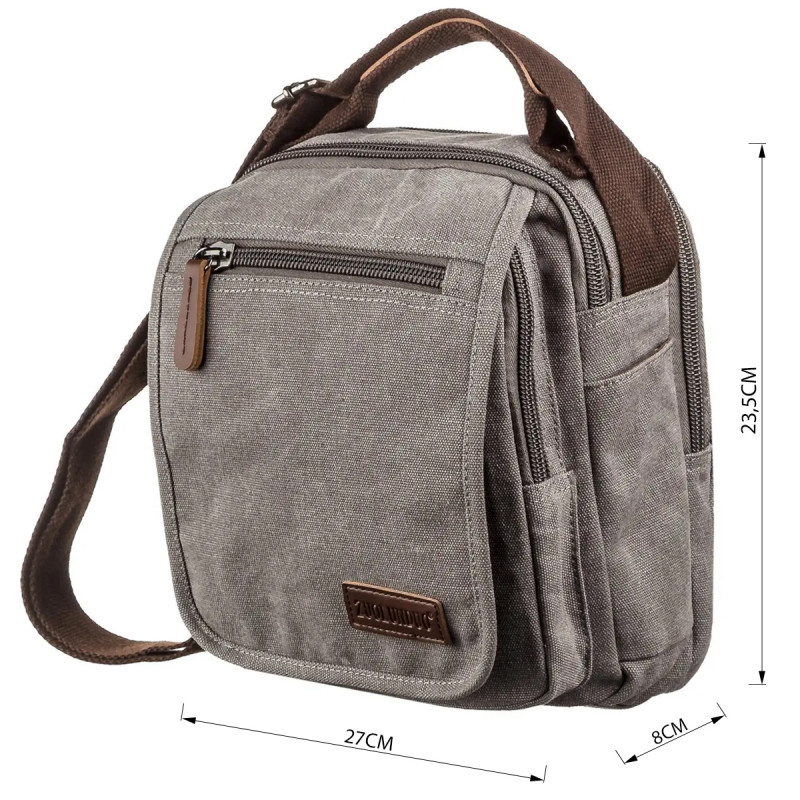 Универсальная текстильная мужская сумка на два отделения Vintage Серая