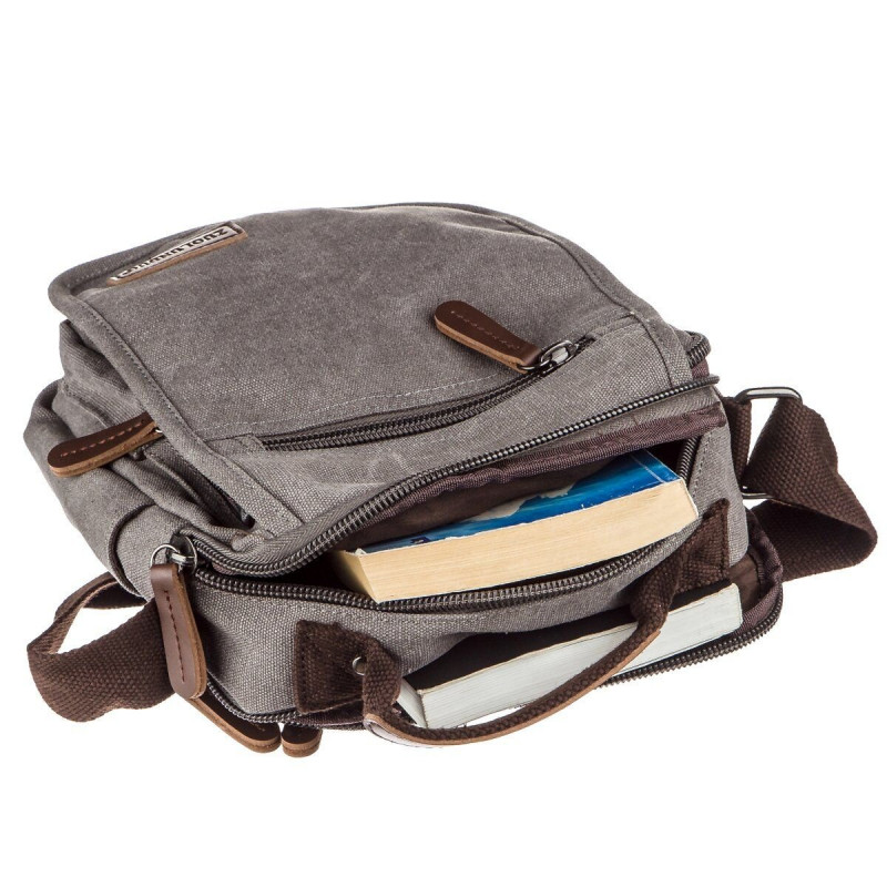 Универсальная текстильная мужская сумка на два отделения Vintage Серая