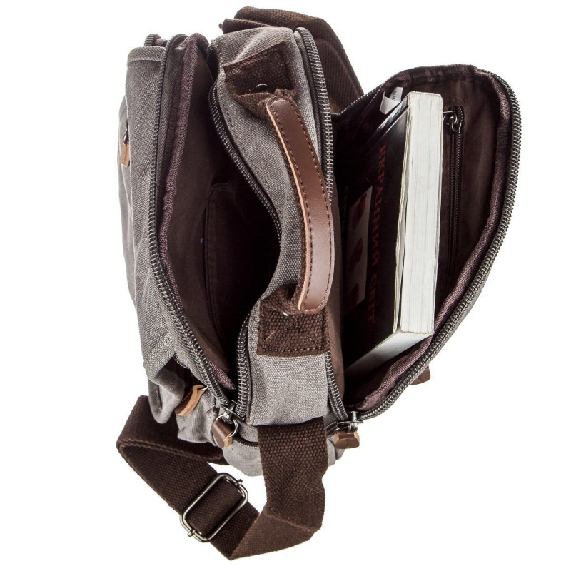 Универсальная текстильная мужская сумка на два отделения Vintage Серая