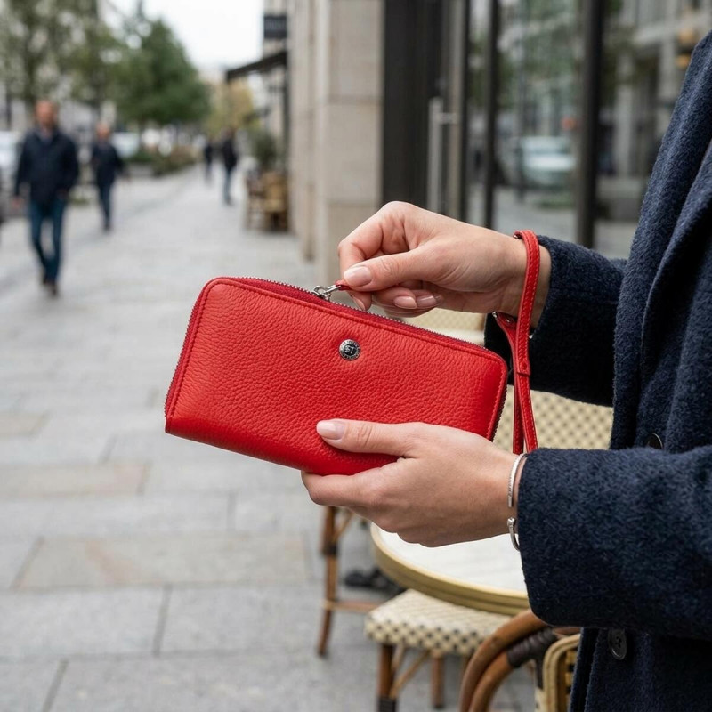 Жіночий шкіряний клатч для карток купюр та документів ST Leather Червоний