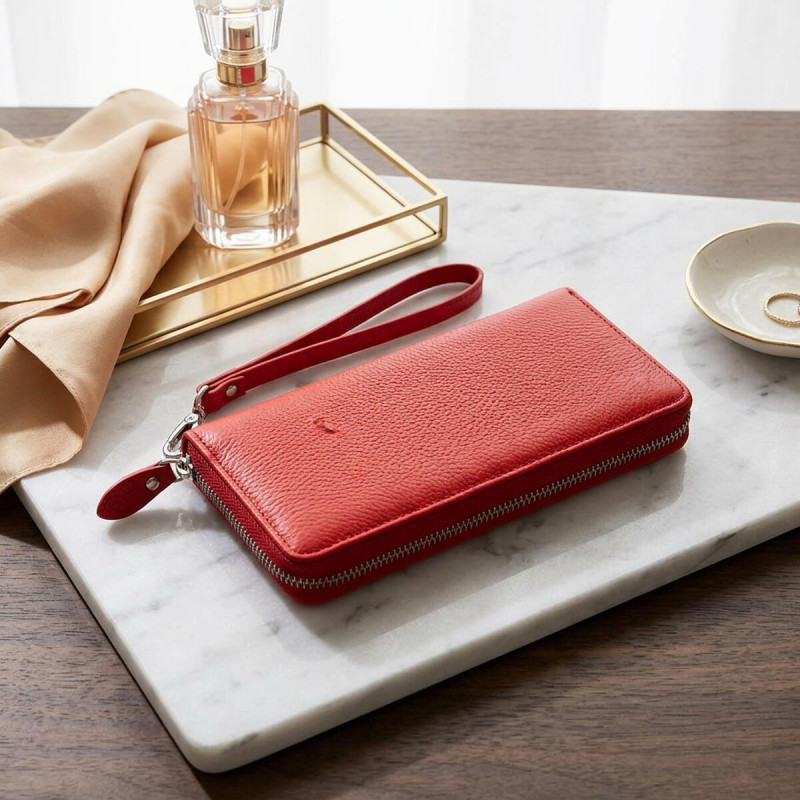 Жіночий шкіряний клатч для карток купюр та документів ST Leather Червоний