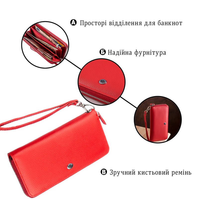 Жіночий шкіряний клатч для карток купюр та документів ST Leather Червоний
