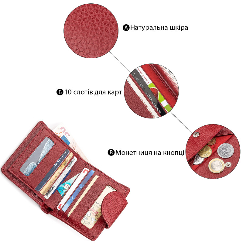 Жіночий шкіряний гаманець для карток купюр та монет ST Leather Червоний