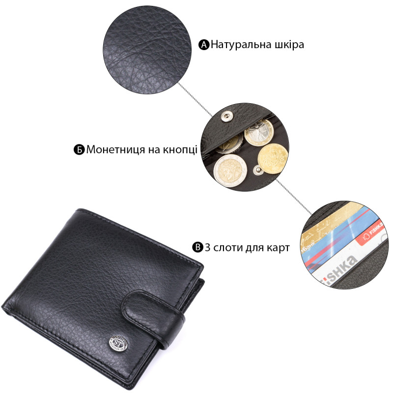 Мужской кожаный купюрник ST Leather (ST) Черный