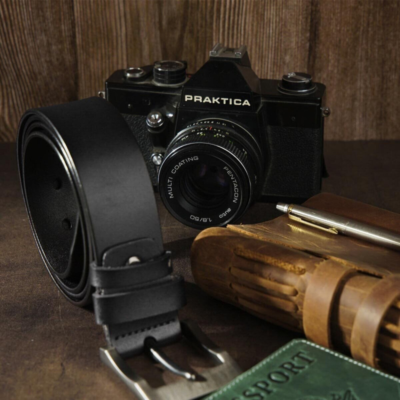 Ремень мужской с затемненной пряжкой механика Vintage Черный
