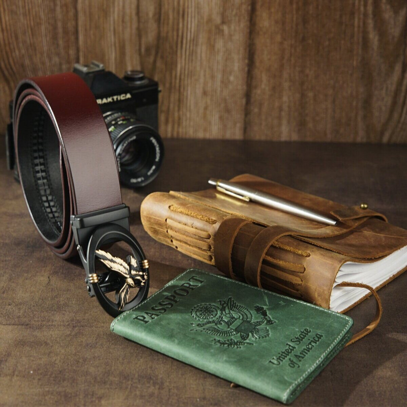 Ремень мужской с пряжкой автомат с силуэтом орла Vintage Коричневый