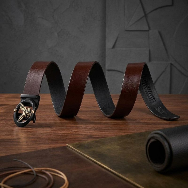 Ремінь чоловічий з пряжкою автомат з силуетом орла Vintage Коричневий